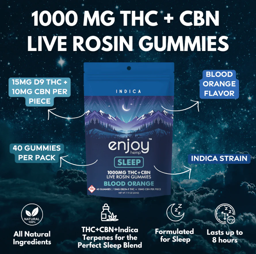 1000mg Deep Sleep Gummies Delta 9 THC + CBN - Indica-Infused Blood Orange (25 mg each | 40 gummies) - Image 2