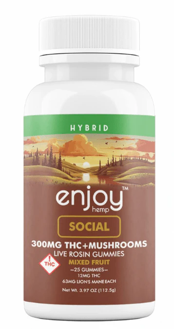 Live Rosin Delta 9 THC + Mushrooms 300mg Gummies for Social (Hybrid) - 25 gummies | 12mg + 63mg Lion's Mane each