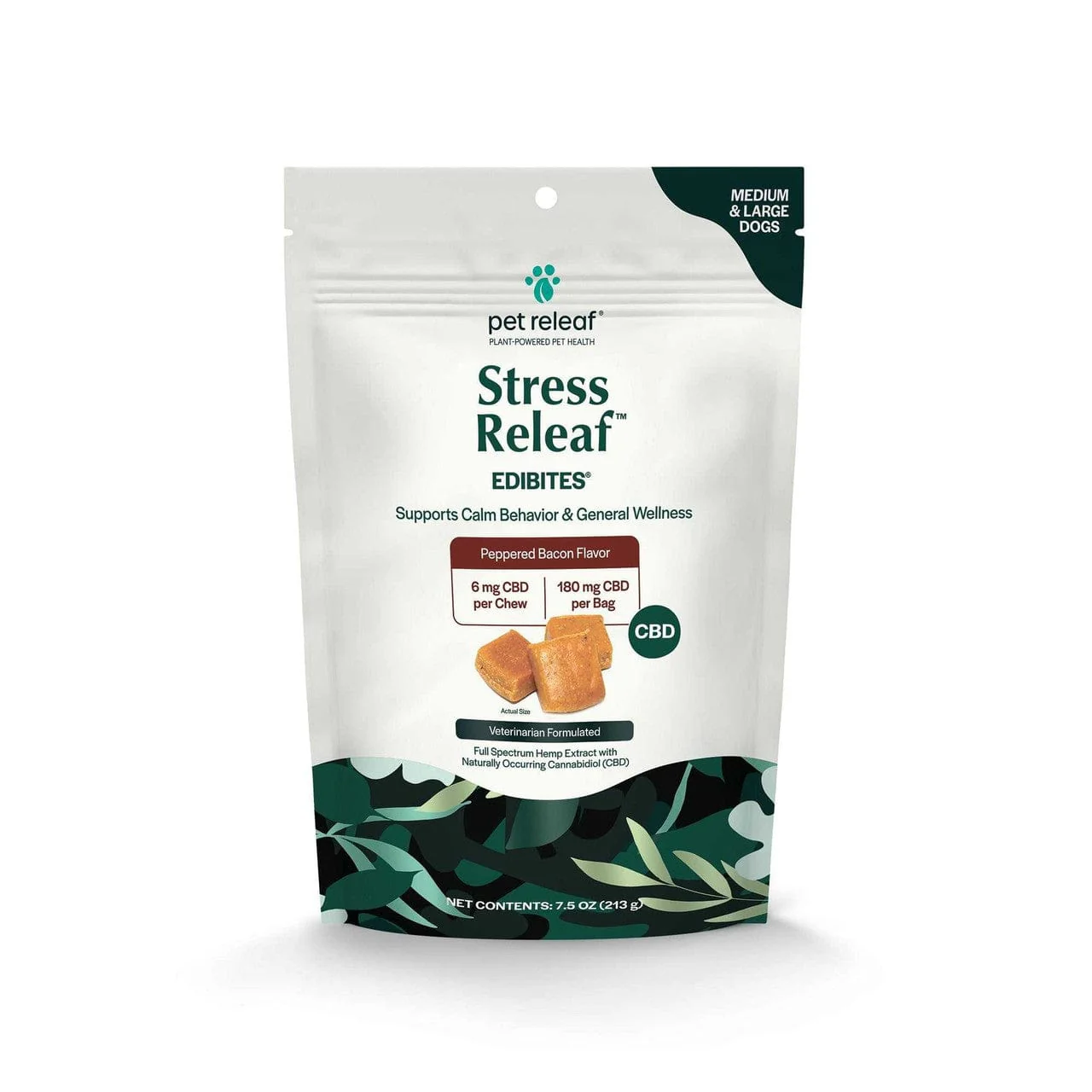 Stress Releaf Peppered Bacon CBD Edibites, Calming Chews For Medium/Large Dogs